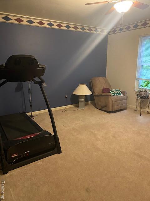 28532 Perryville Way, Farmington Hills, MI 48331 - workout area featuring carpet flooring and a ceiling fan