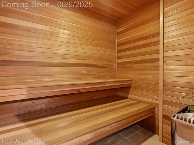 532 Shrewsbury Dr, Clarkston, MI 48348 - relaxing sauna / steam room featuring wooden walls and tile patterned floors