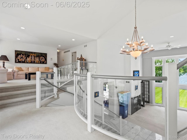 532 Shrewsbury Dr, Clarkston, MI 48348 - hallway featuring an upstairs landing, a chandelier, and recessed lighting