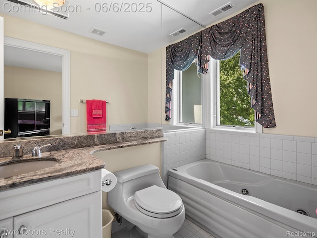 532 Shrewsbury Dr, Clarkston, MI 48348 - bathroom with a jetted tub, vanity, toilet, and tile patterned flooring