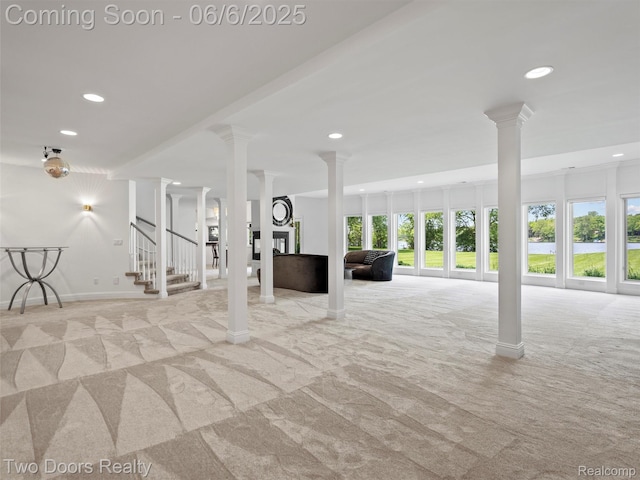 532 Shrewsbury Dr, Clarkston, MI 48348 - basement with carpet, recessed lighting, stairs, and baseboards