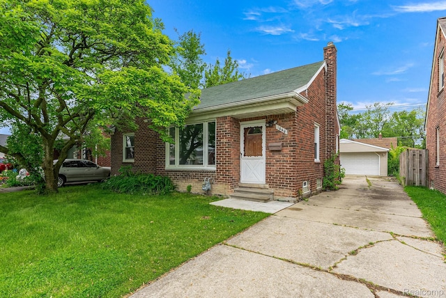 1860 Moran Ave, Lincoln Park, MI 48146 - bungalow-style home featuring entry steps, brick siding, a chimney, a front yard, and a garage