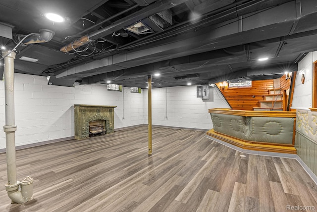 1860 Moran Ave, Lincoln Park, MI 48146 - finished basement with wood finished floors, bar area, and a fireplace