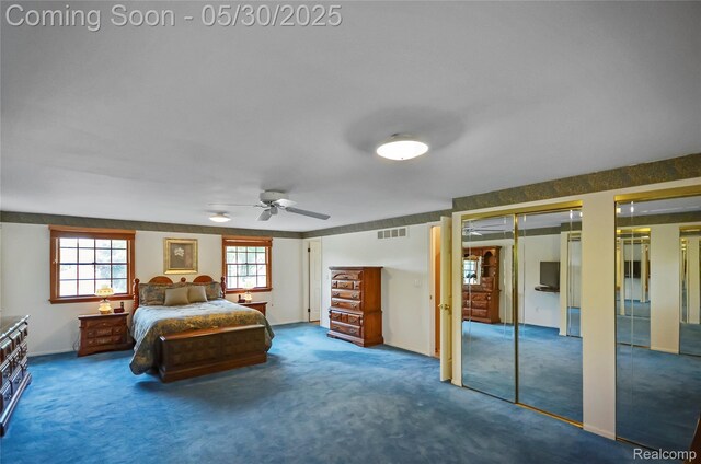 13936 Grove Park Dr, Sterling Heights, MI 48313 - bedroom with two closets, carpet floors, and baseboards