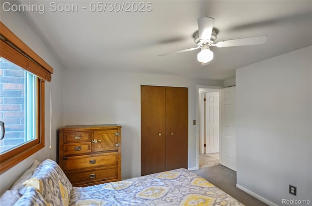 13936 Grove Park Dr, Sterling Heights, MI 48313 - carpeted bedroom with a closet, baseboards, and a ceiling fan