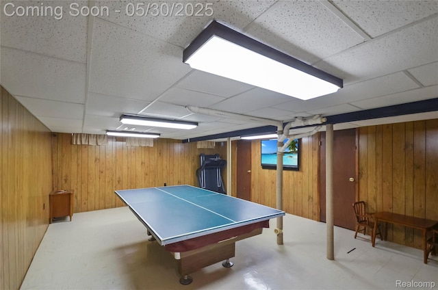 13936 Grove Park Dr, Sterling Heights, MI 48313 - rec room with wooden walls and a paneled ceiling