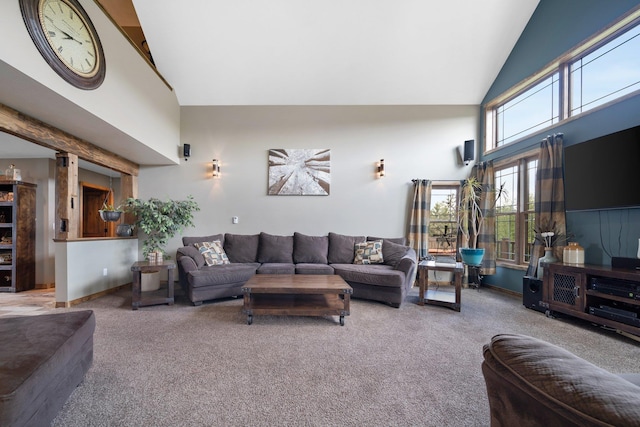 17582 Leroy Rd, Leroy, MI 49655 - living area featuring high vaulted ceiling and carpet floors