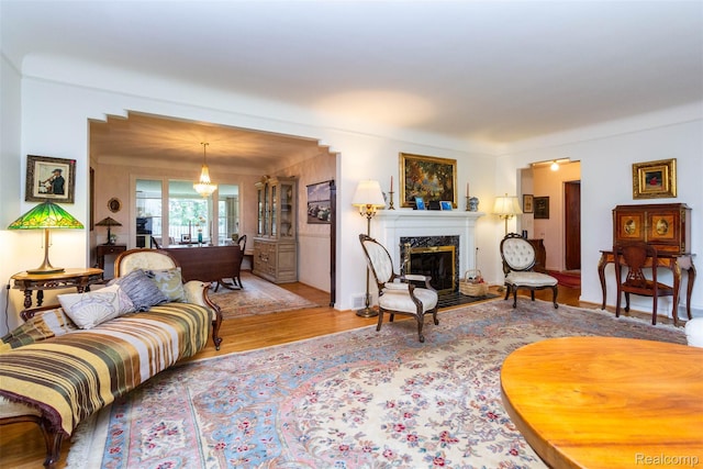 20550 Fairway Ln, Grosse Pointe Woods, MI 48236 - living room with wood finished floors and a high end fireplace