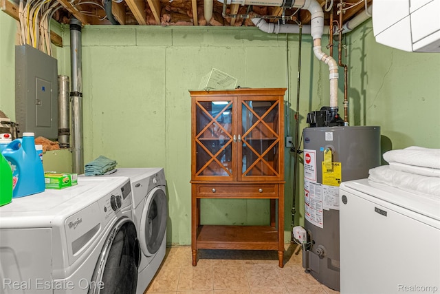 5410 Argyle St, Dearborn, MI 48126 - washroom featuring washer and dryer, gas water heater, electric panel, and light tile patterned floors