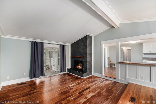 35825 Oakwood Ln, Westland, MI 48186 - unfurnished living room featuring wood finished floors, a fireplace, ornamental molding, and baseboards