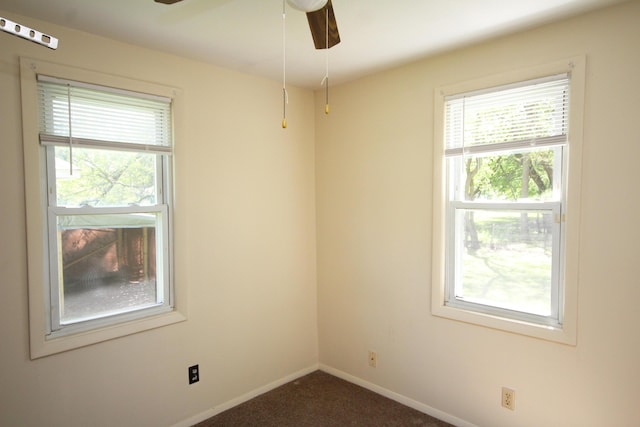 1772 E T Ave, Portage, MI 49002 - empty room featuring dark carpet, ceiling fan, and baseboards