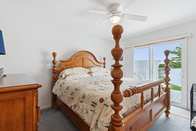 14814 Lark Dr, Camden, MI 49232 - bedroom with access to exterior, light carpet, and ceiling fan