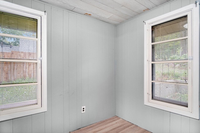 12948 Sandyside Dr, Gowen, MI 49326 - spare room featuring light wood-type flooring and wood walls