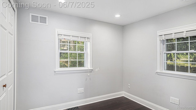6288 Buckshore Dr, Whitmore Lake, MI 48189 - empty room with baseboards, dark wood-style flooring, and recessed lighting