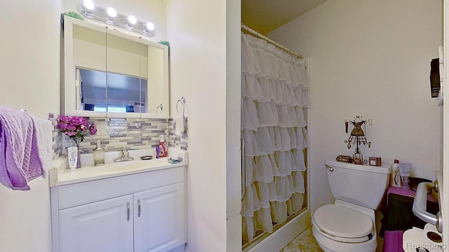 416 Marquette St, Flint, MI 48504 - bathroom with vanity, toilet, tasteful backsplash, and a shower with shower curtain