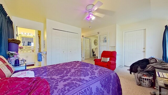 416 Marquette St, Flint, MI 48504 - bedroom featuring carpet, a closet, ensuite bath, and ceiling fan