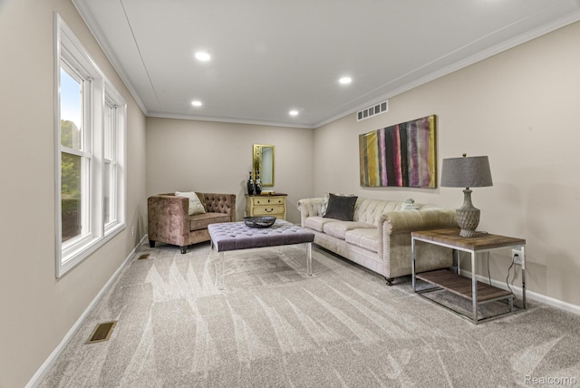 4766 Quarton Rd, Bloomfield, MI 48302 - living room with baseboards, carpet flooring, recessed lighting, and crown molding