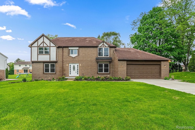 4766 Quarton Rd, Bloomfield, MI 48302 - view of front of property featuring brick siding, driveway, an attached garage, and a front lawn