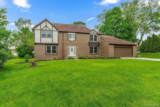 4766 Quarton Rd, Bloomfield, MI 48302 - view of front of property featuring concrete driveway, a front yard, an attached garage, and brick siding
