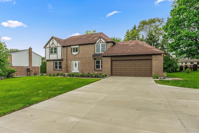 4766 Quarton Rd, Bloomfield, MI 48302 - english style home featuring an attached garage, concrete driveway, brick siding, and a front lawn
