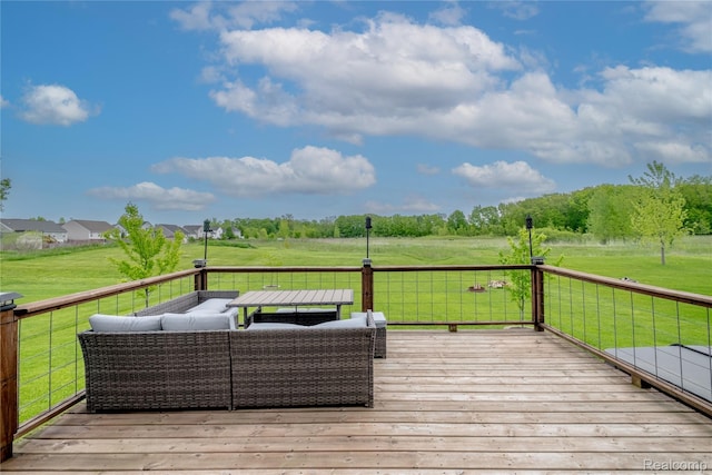 13109 River Rock Pass, Linden, MI 48451 - wooden deck with an outdoor hangout area and a lawn