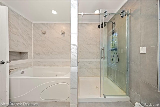 28290 Inkster Rd, Southfield, MI 48034 - bathroom with a stall shower, a whirlpool tub, and recessed lighting
