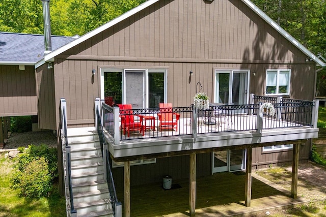 5400 Laura Dr, Shelbyville, MI 49344 - back of property with a wooden deck and stairway