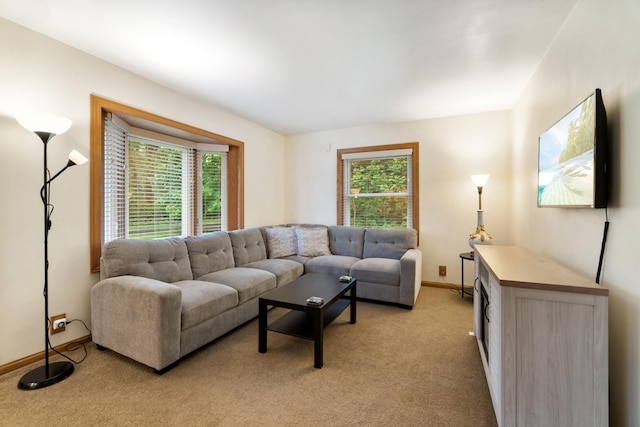 210 E Palmer Ave, Jackson, MI 49203 - living room featuring healthy amount of natural light, light carpet, and baseboards