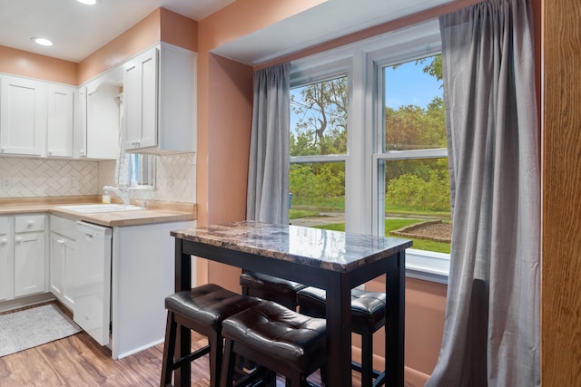 210 E Palmer Ave, Jackson, MI 49203 - kitchen featuring a sink, dishwasher, backsplash, light countertops, and light wood-type flooring