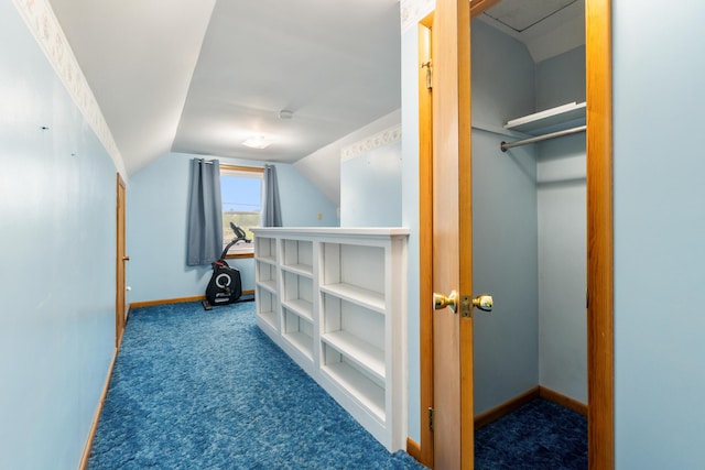 210 E Palmer Ave, Jackson, MI 49203 - hallway featuring carpet floors, vaulted ceiling, and baseboards