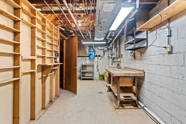 2141 N Parker Rd, Dexter, MI 48130 - unfinished below grade area with a workshop area and a central vacuum unit