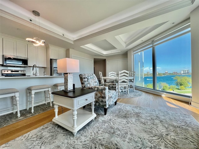 201 Beers St Unit 44, Port Huron, MI 48060 - office featuring wood finished floors, crown molding, a chandelier, and a city view