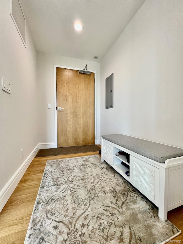 201 Beers St Unit 44, Port Huron, MI 48060 - foyer entrance featuring electric panel, light wood finished floors, and baseboards