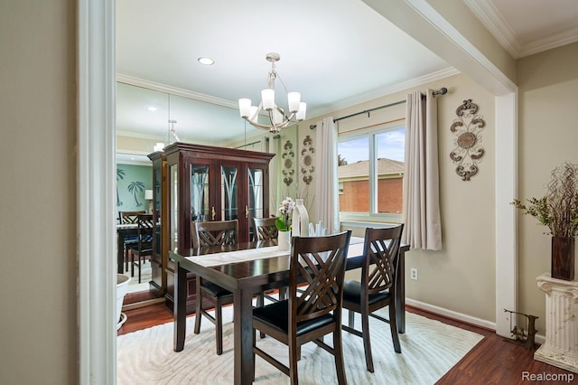 14850 La Grande Plz, Warren, MI 48088 - dining area featuring a chandelier, ornamental molding, wood finished floors, baseboards, and recessed lighting