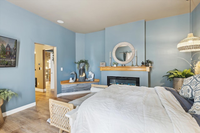 1010 6th St, Bay City, MI 48708 - bedroom featuring wood finished floors, a glass covered fireplace, and baseboards