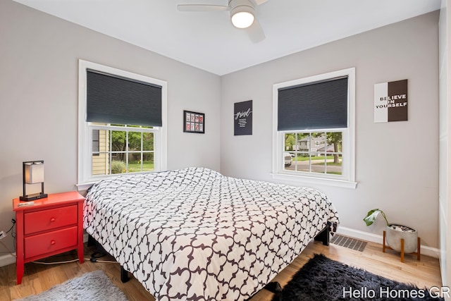 2052 Gorham Dr SE, East Grand Rapids, MI 49506 - bedroom with baseboards, wood finished floors, and a ceiling fan