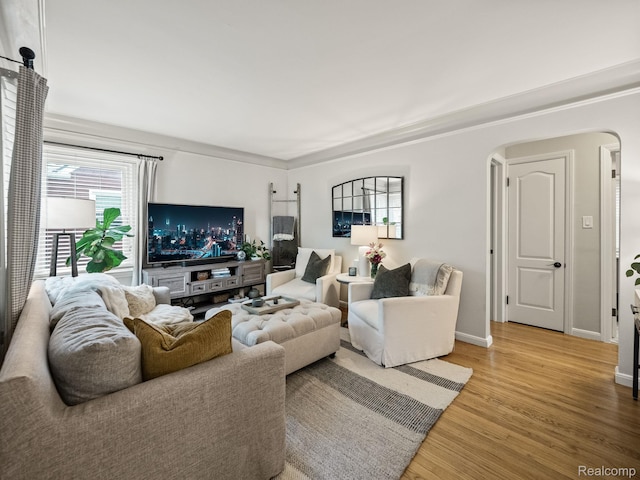 1017 N Connecticut Ave, Royal Oak, MI 48067 - living room with light wood-type flooring, arched walkways, and baseboards