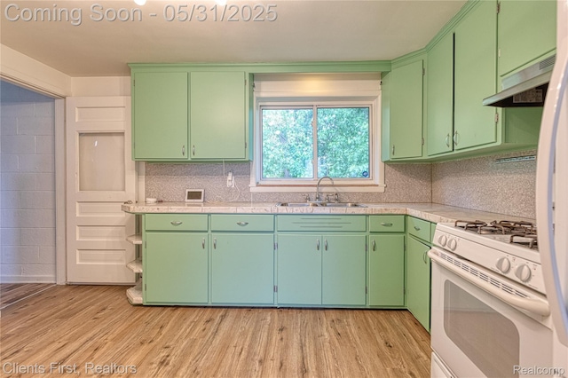 35207 Webster St, Westland, MI 48185 - kitchen with a sink, gas range gas stove, under cabinet range hood, and light wood finished floors