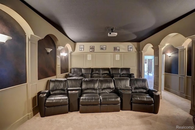 2571 N Long Lake Rd, Fenton, MI 48430 - carpeted home theater room featuring ornate columns and arched walkways
