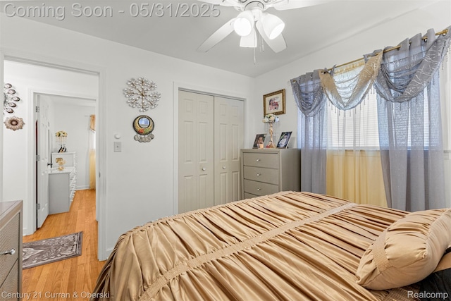 15210 Russell Ave, Allen Park, MI 48101 - bedroom featuring light wood-style floors, a closet, and ceiling fan