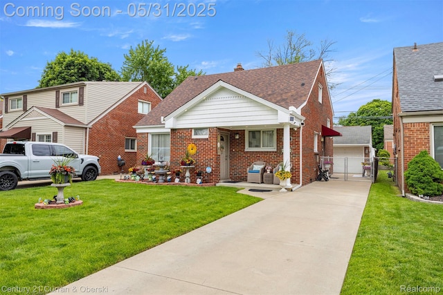 15210 Russell Ave, Allen Park, MI 48101 - bungalow-style home with brick siding, a shingled roof, a gate, and a chimney