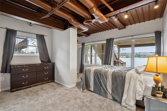11589 Ember, Davisburg, MI 48350 - bedroom with a water view, light colored carpet, and baseboards