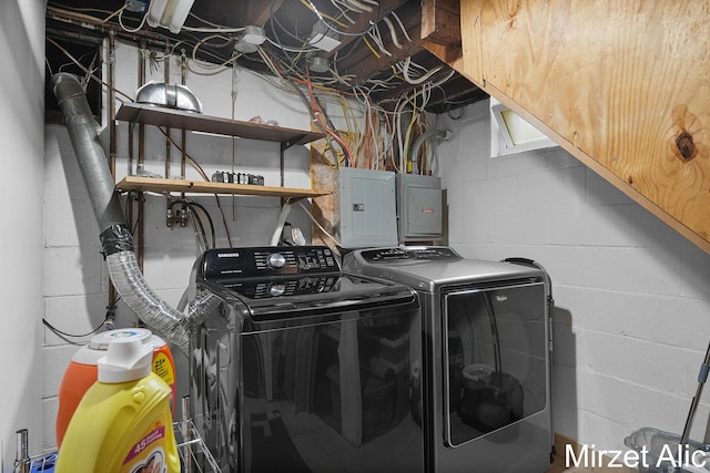 1145 Eastmont Dr SE, Grand Rapids, MI 49546 - laundry room with electric panel and washing machine and clothes dryer
