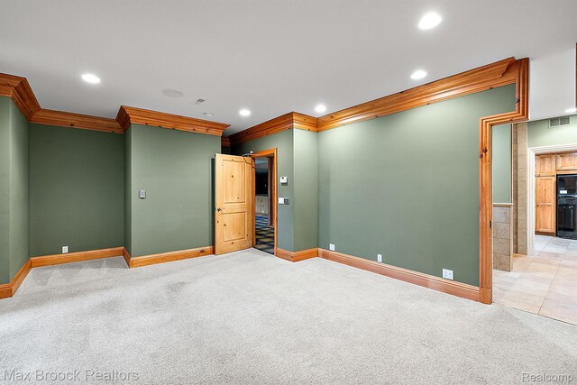 2921 Turtle Pond Ct, Bloomfield Hills, MI 48302 - basement with crown molding, baseboards, light carpet, and recessed lighting