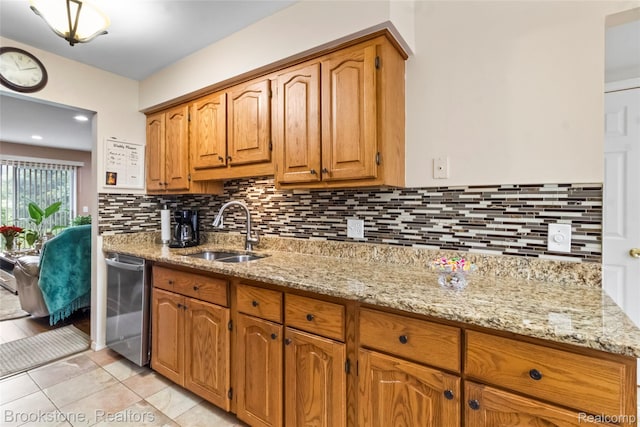 4328 15 Mile Rd, Sterling Heights, MI 48310 - kitchen with a sink, stainless steel dishwasher, tasteful backsplash, and light stone countertops