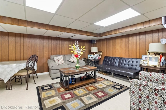 4328 15 Mile Rd, Sterling Heights, MI 48310 - living area with a drop ceiling and wood walls