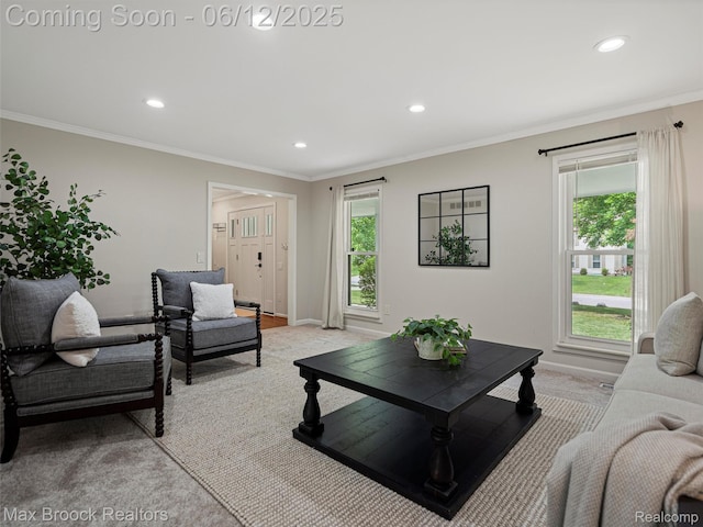 5544 Kingsfield Dr, West Bloomfield, MI 48322 - living room with recessed lighting, baseboards, and ornamental molding
