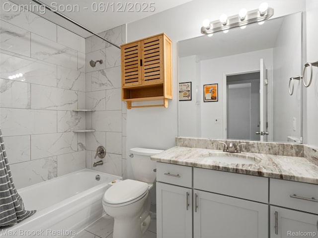 5544 Kingsfield Dr, West Bloomfield, MI 48322 - full bath with vanity, bathtub / shower combination, toilet, and marble look tile flooring