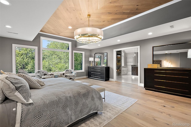 3268 Willis Dr, Oakland, MI 48306 - bedroom featuring wooden ceiling, multiple windows, recessed lighting, baseboards, and light wood-style floors