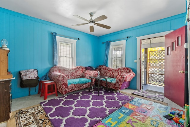 5151 Yemans St, Hamtramck, MI 48212 - carpeted living room featuring plenty of natural light and a ceiling fan